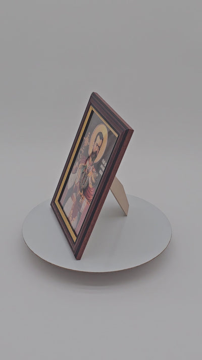 Saint Tsar Nicholas II framed Orthodox icon, A5, Walnut and Gold frame, video